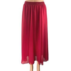Lace Girl Women Red High Waisted Pull On Mesh Pleated A Line Midi Skirt Size 25